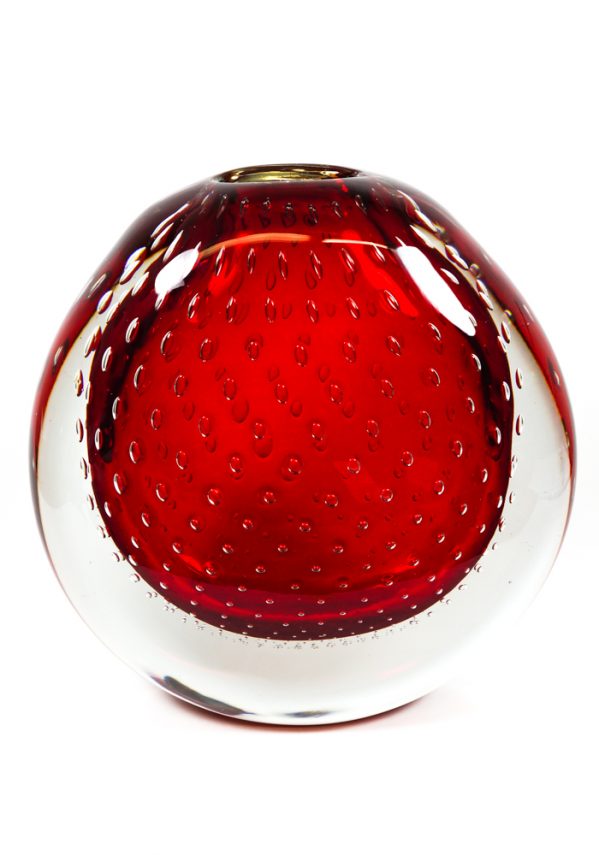 Vesuvio - Venetian Blown Glass Vase Red Sommerso - Made Murano Glass