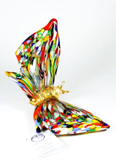 Murano Glass Animal Big Butterfly With Mace Multicolor And Gold - Made Murano Glass