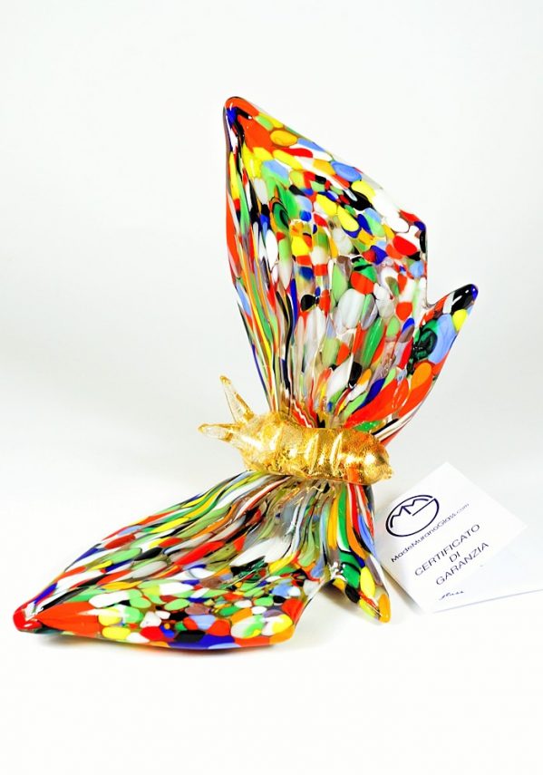 Murano Glass Animal Big Butterfly With Mace Multicolor And Gold - Made Murano Glass