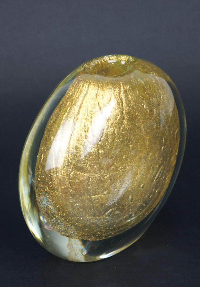 Gold - Venetian Blown Glass Vase Gold - Made Murano Glass - Made Murano