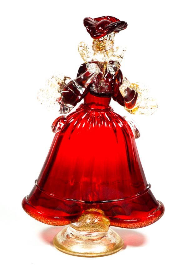 Murano Glass Figurines - Dancers Red And Gold 24 Carats - Made Murano Glass