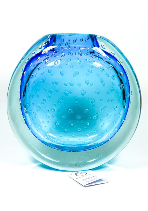 Oceania - Venetian Blown Glass Vase Light Blue Sommerso - Made Murano Glass