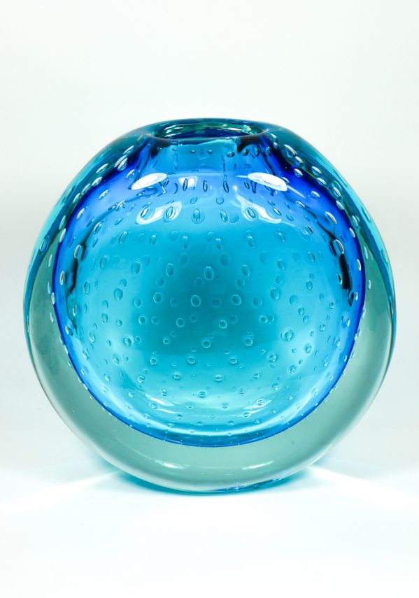 Oceania - Venetian Blown Glass Vase Light Blue Sommerso - Made Murano Glass