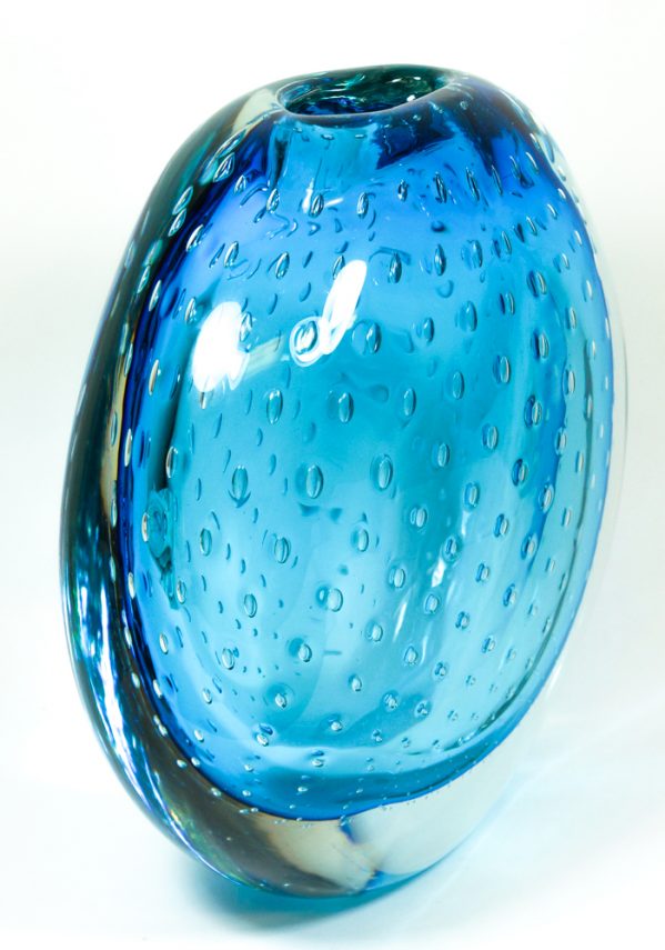 Oceania - Venetian Blown Glass Vase Light Blue Sommerso - Made Murano Glass