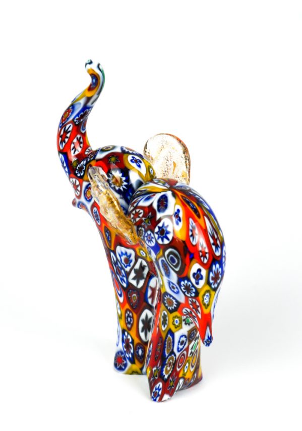 Murano Glass Animals - Elephant With Murrina And Gold 24 Carats - Murano Collection