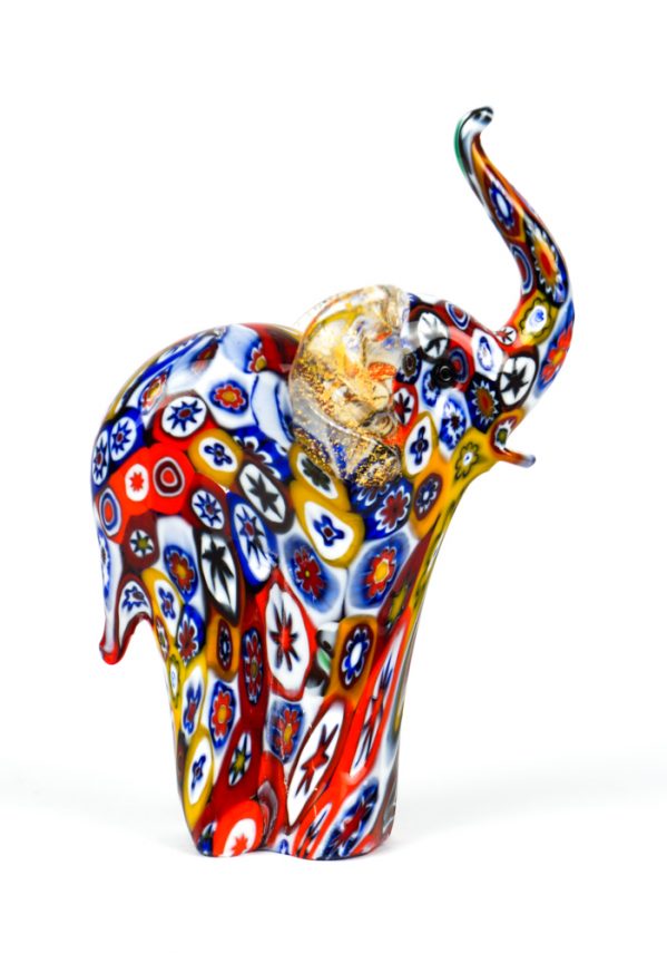 Murano Glass Animals - Elephant With Murrina And Gold 24 Carats - Murano Collection