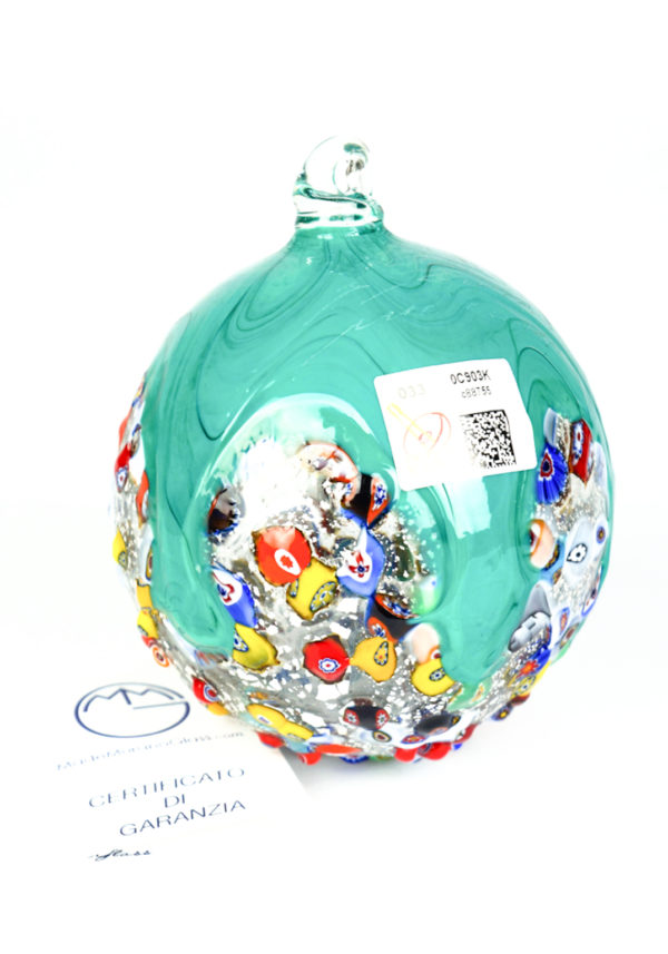 Xmas Ball Murrina Millefiori Green With Silver Leaf