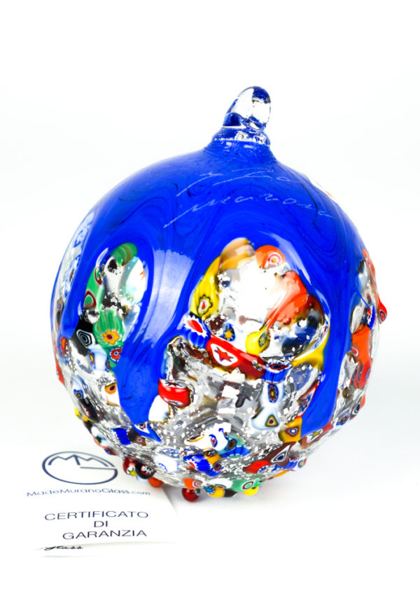 Xmas Ball Murrina Millefiori Blue With Silver Leaf