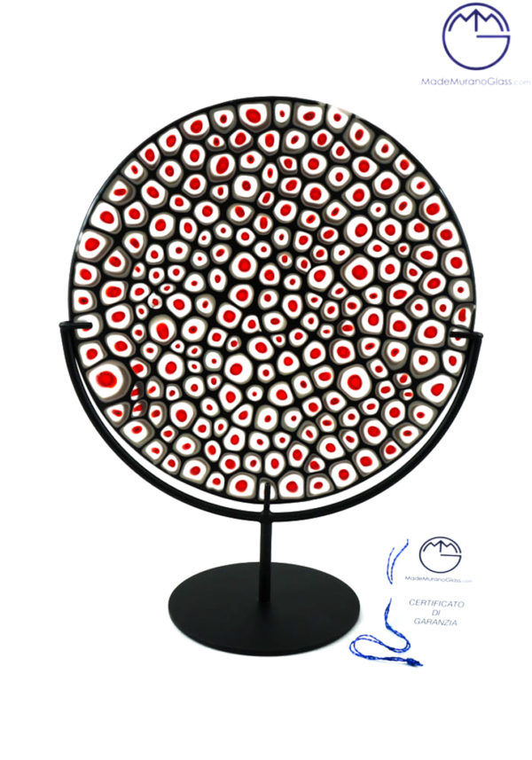 Round Plate In Murano Glass With Red Murrina