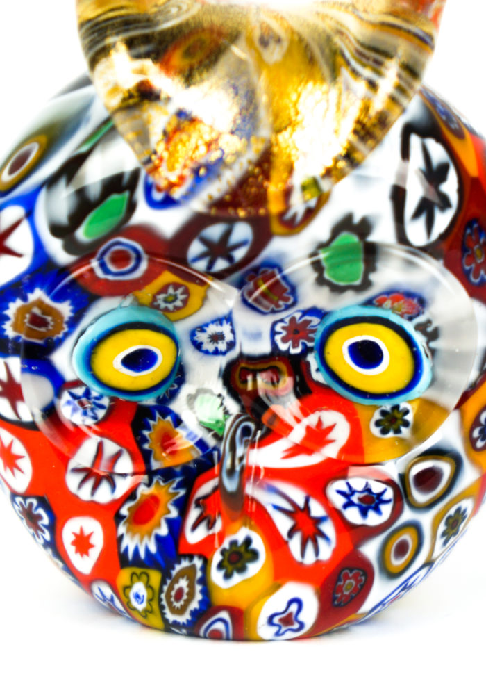 Denver Murano Glass Owl With Murrina Millefiori "Pasteo" Made