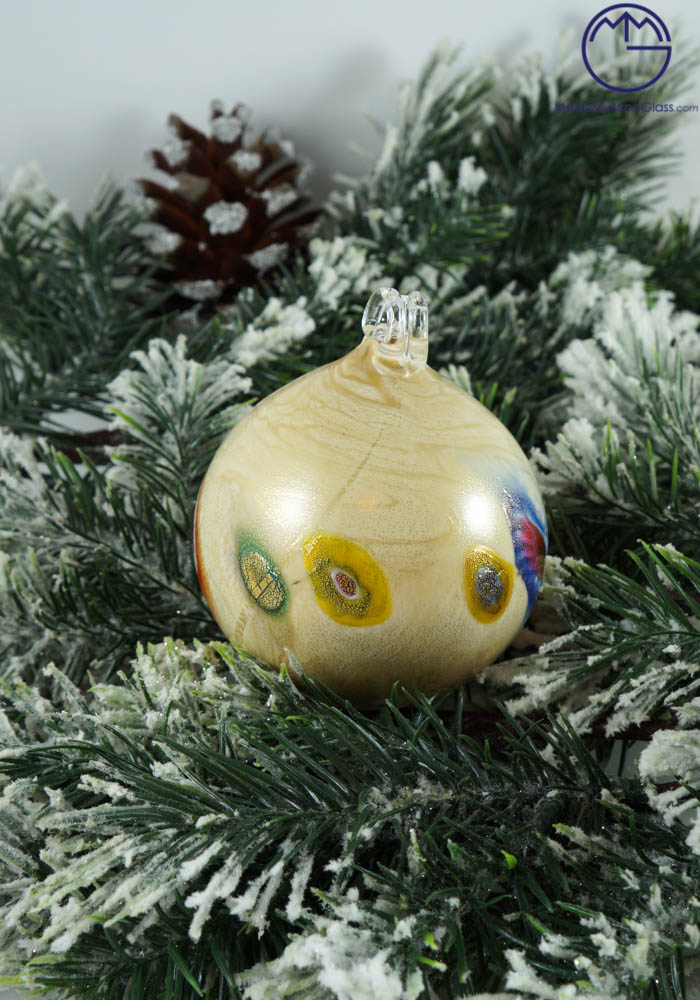 Sergio - Christmas Ball In Venetian Blown Glass With Murrina Millefiori And Gold