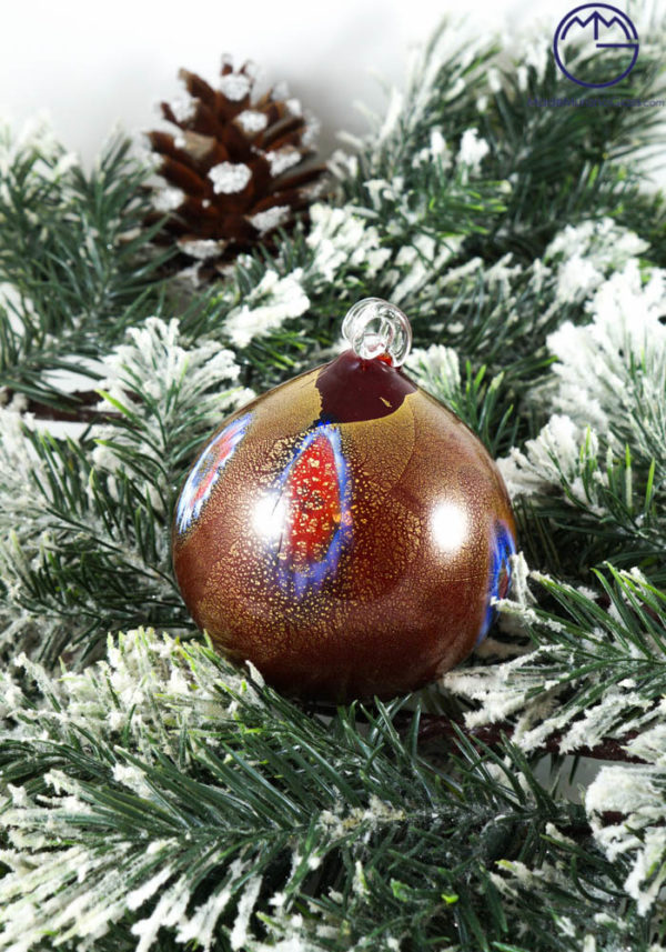 Christmas Ball In Venetian Blown Glass With Murrina Millefiori And Gold