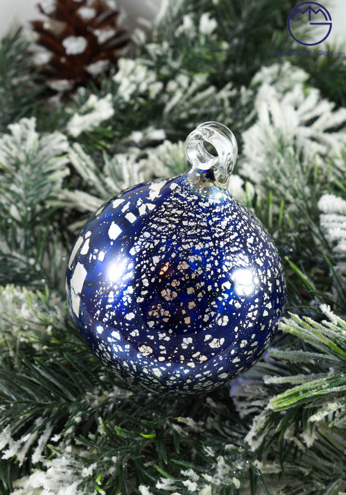 Scintilla - Palla Di Natale Blu E Foglia Argento