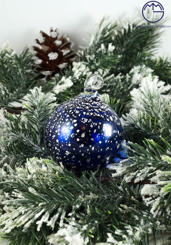 Scintilla - Palla Di Natale Blu E Foglia Argento