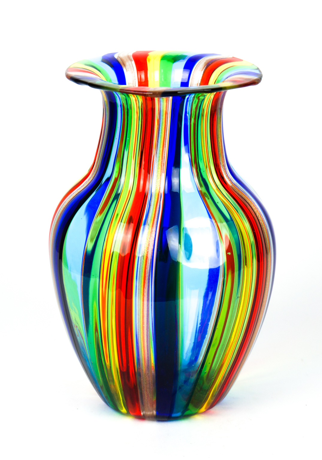 Rainbow Vase In Pipe Multicolour Made Murano Glass