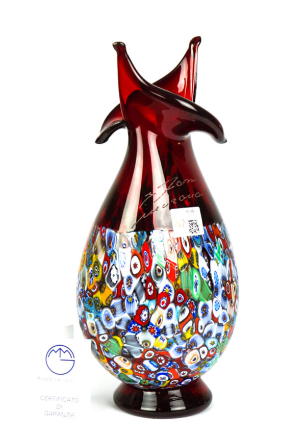 Fuego - Blown Vase Red And Murrina Millefiori