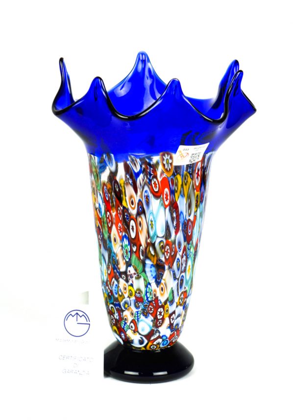 Dori - Blown Vase Blue And Murrina Millefiori