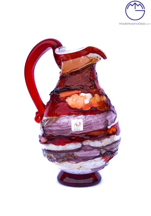 Harmony - Jug In Venetian Blown Glass Sbruffi Red - Murano Glass