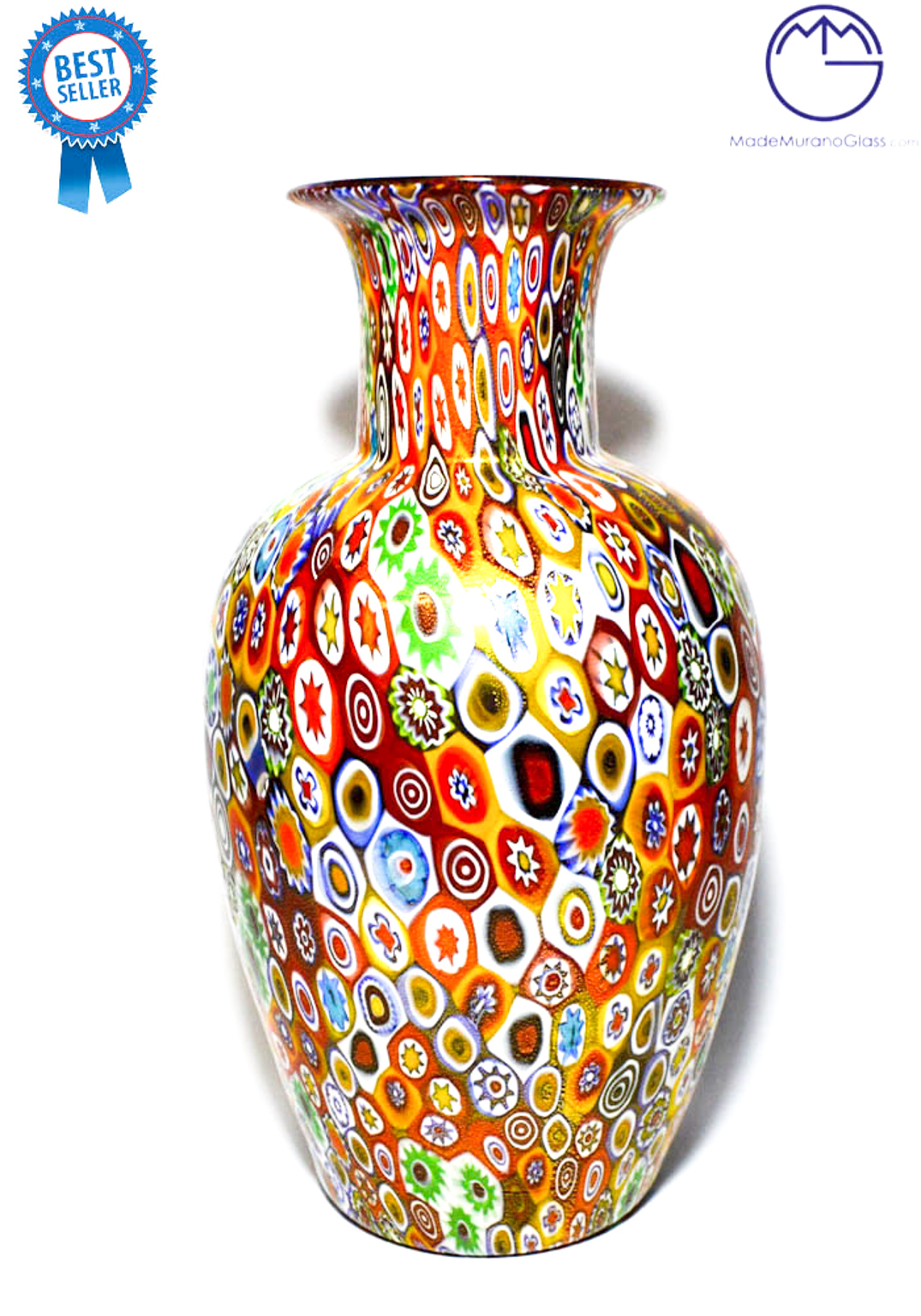 Bottiglia In Vetro Di Murano Con Foglia D'Oro: Scultura Artistica Made In Italy (Altezza 12 Cm)