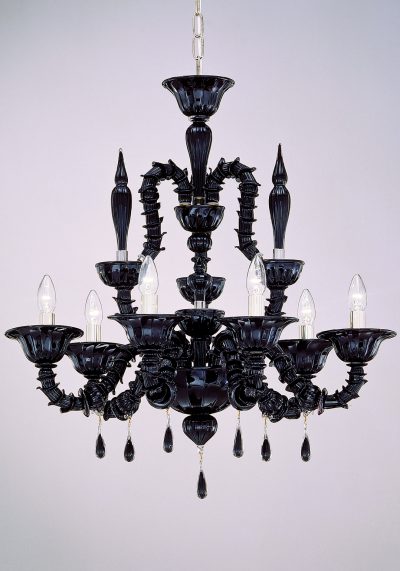 Black Murano Glass Chandelier Rezzonico With 6 Lights