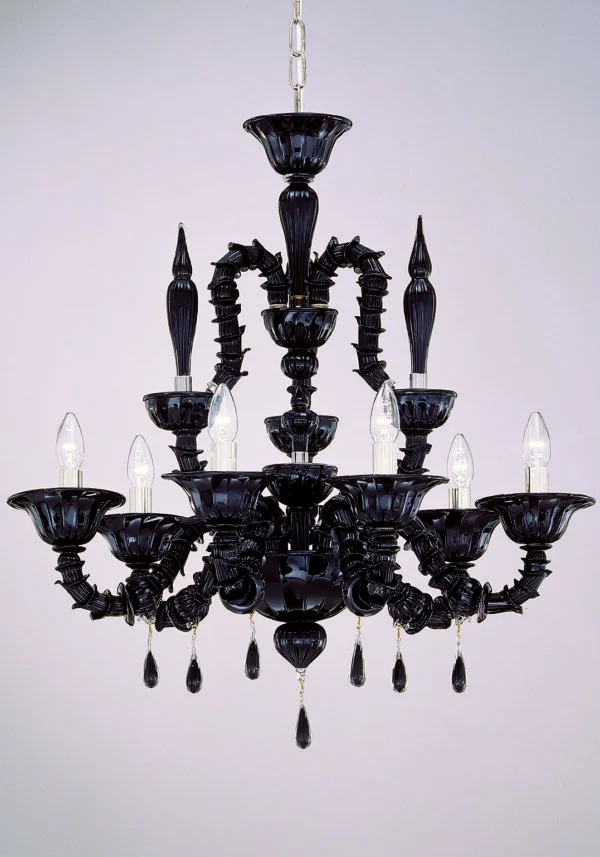 Black Murano Glass Chandelier Rezzonico With 6 Lights