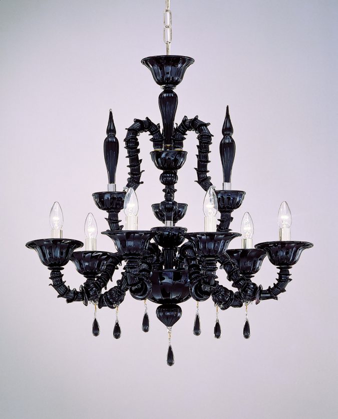 Black Murano Glass Chandelier Rezzonico With 6 Lights