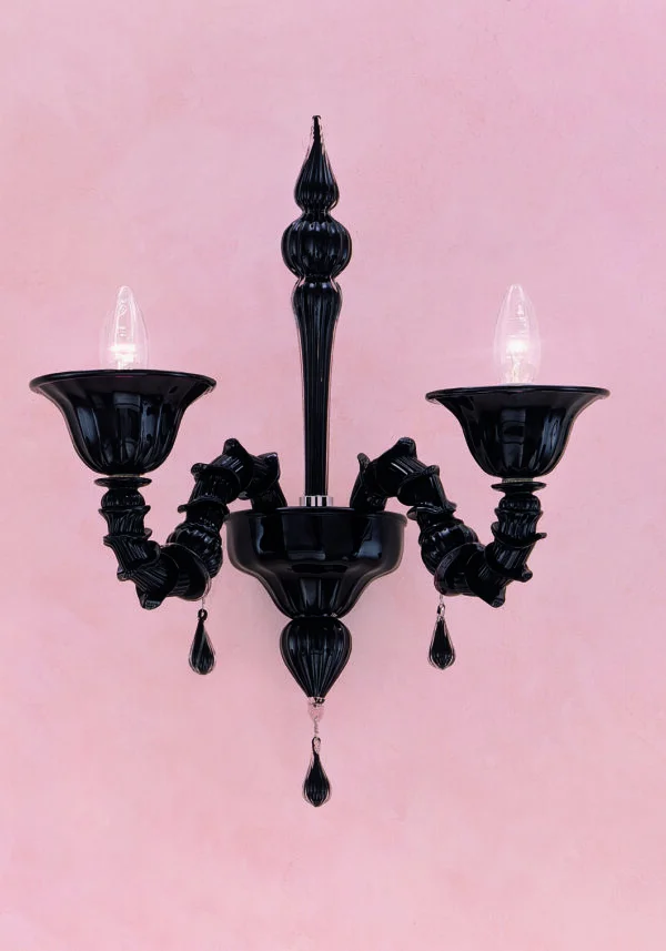 Black Murano Wall Lamp Rezzonico 2 Lights