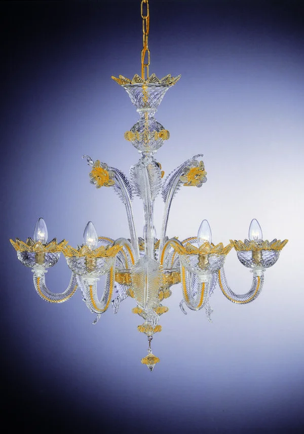 Crystal Gold Chandelier "Clary" With 5 Lights