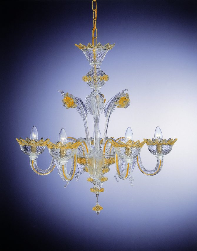 Crystal Gold Chandelier "Clary" With 5 Lights