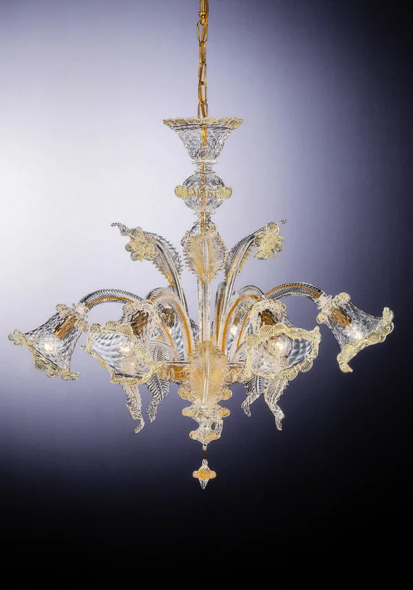 Venetian Glass Chandelier "Manin" With 6 Lights