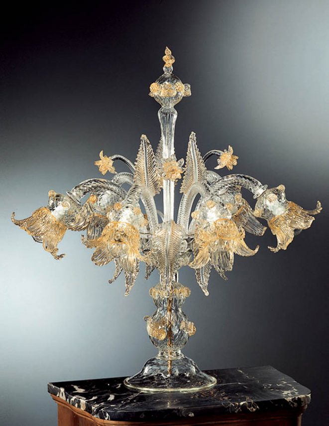 Venetian Glass Lamps - Flambeaux 6 Lights With Gold 24 Carats - Murano Glass