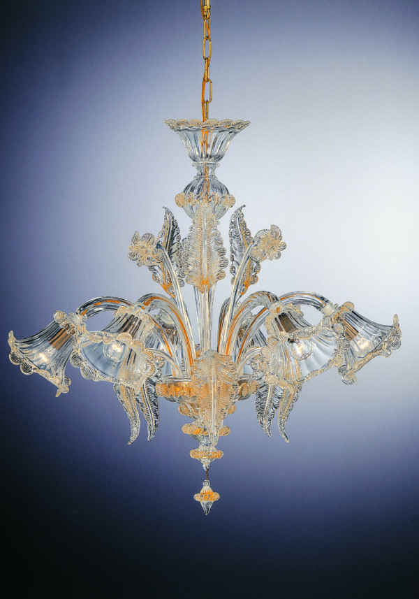 Gold Chandelier "Labia" With 6 Lights - Murano Art Glass