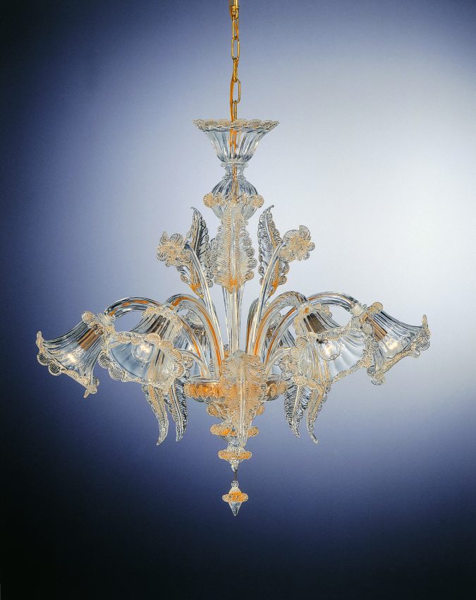 Gold Chandelier "Labia" With 6 Lights - Murano Art Glass
