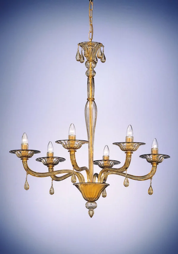 Smoky Gry Chandelier Murano"Barbarigo" With 6 Lights