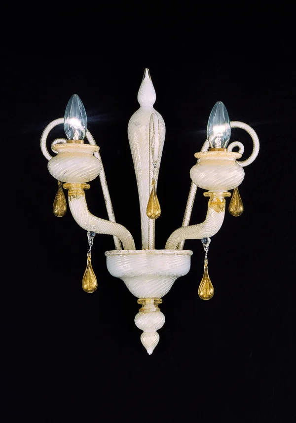 Oregon - White Gold Murano Wall Lamp 2 Lights With Pyramid