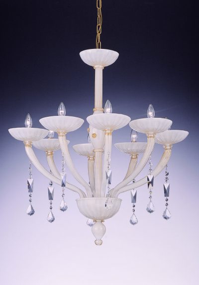 White Moder Murano Chandelier “CAPRI” With 8 Lights