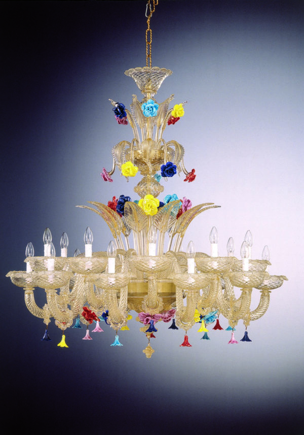 All Gold Leaf 24k Glass Chandelier "Cleopatra" With 18 Lights