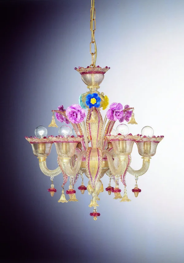 Gold Rose Glass Chandelier "Gesuiti" With 6 Lights