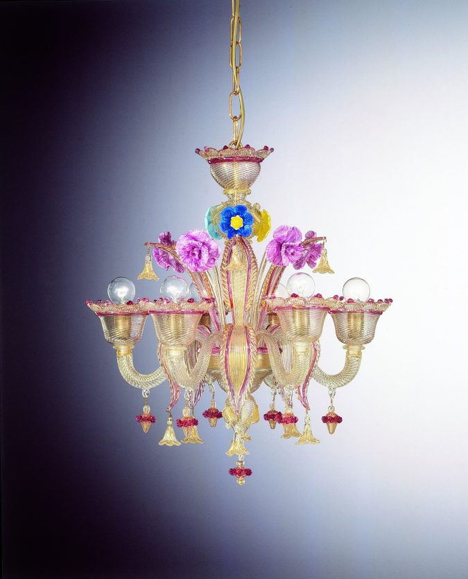 Gold Rose Glass Chandelier "Gesuiti" With 6 Lights