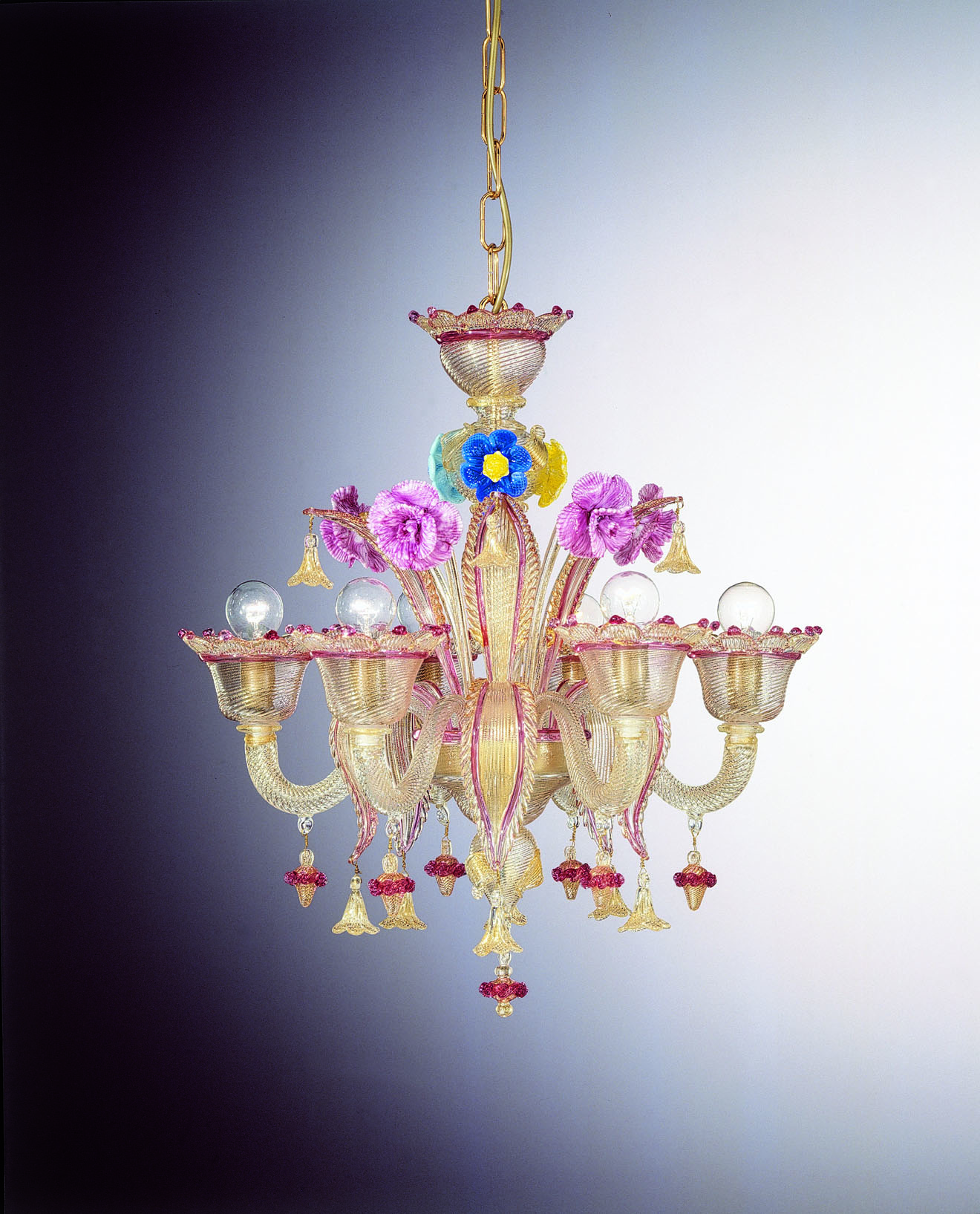 Gold Rose Glass Chandelier “Gesuiti” With 6 Lights