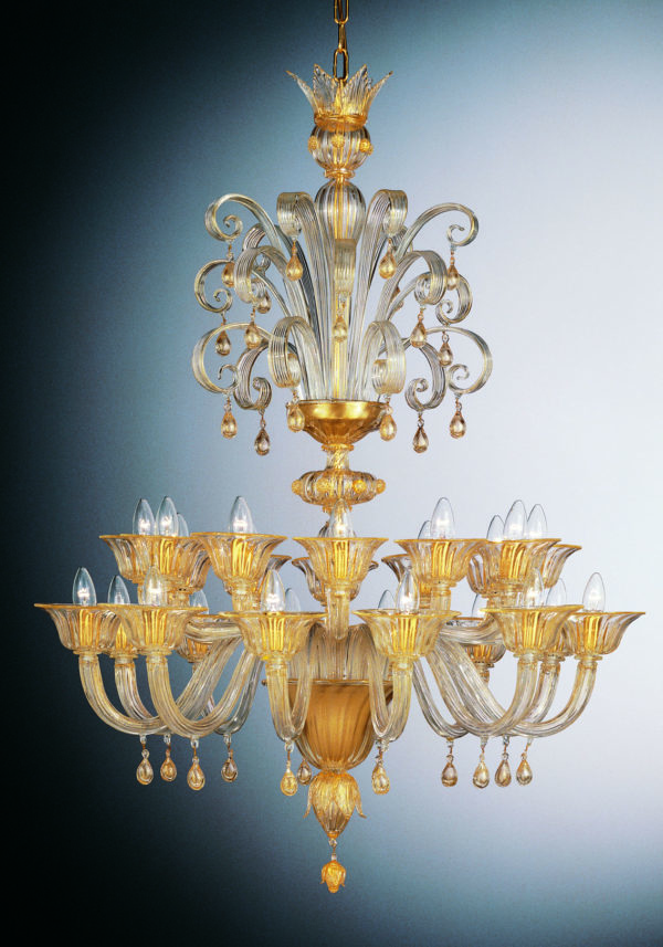 Crystal Gold Leaf Murano Chandelier "Palace" With 24 Lights