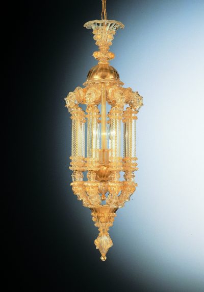 Special “Rezzonico” Lantern In Murano Glass 3 Lights All Gold 24k