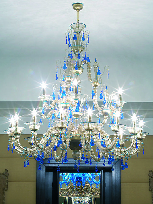 Smoky Gray And Ligh Blue Chandelier “Rezzonico" With 15+6 Lights