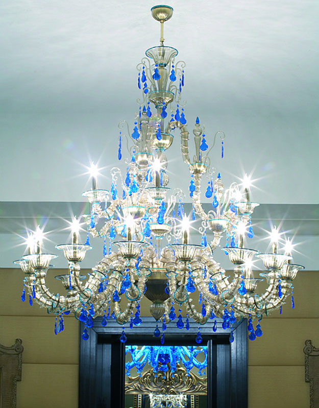Smoky Gray And Ligh Blue Chandelier “Rezzonico” With 15+6 Lights