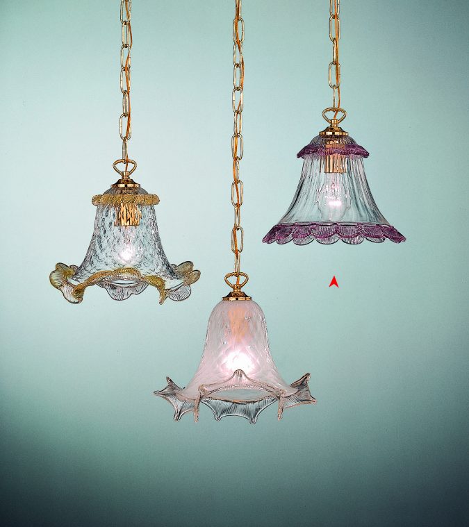 Venetian Glass Lamps With Pink Decorations - Murano Art