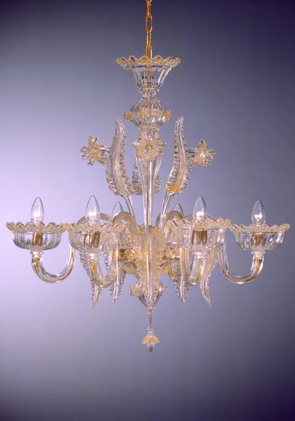 Gold Murano Glass Chandelier "Moisè " With 6 Lights