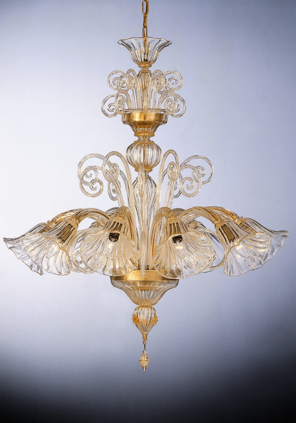 Crystal All Gold 24k Glass Chandelier "Hilton" With 8 Lights