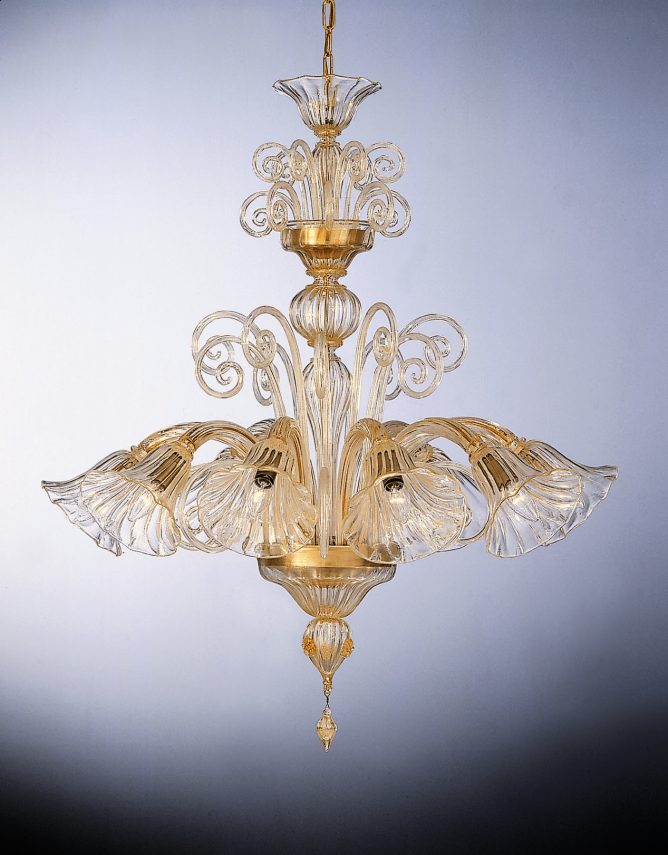 Crystal All Gold 24k Glass Chandelier "Hilton" With 8 Lights