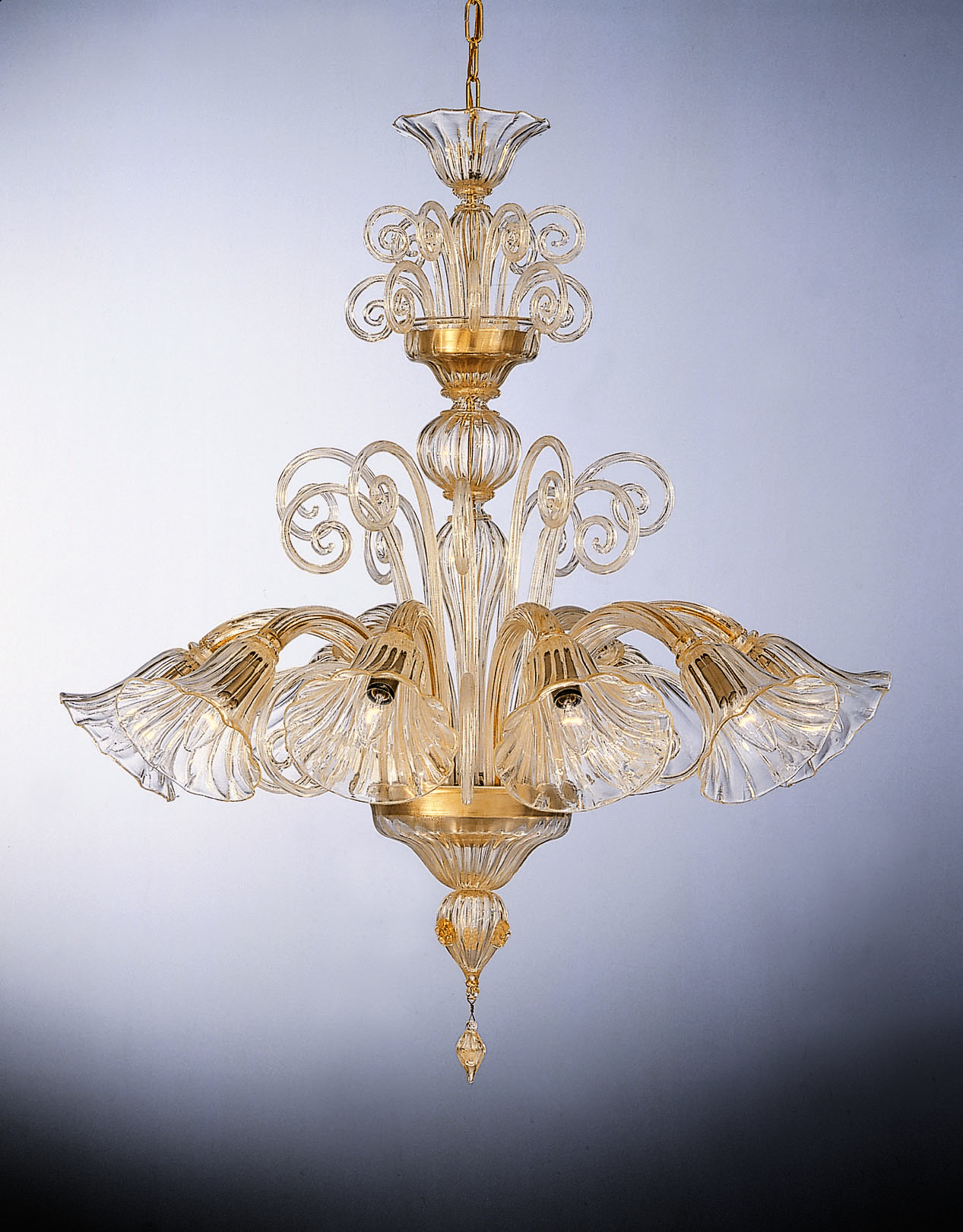 Crystal All Gold 24k Glass Chandelier “Hilton” With 8 Lights