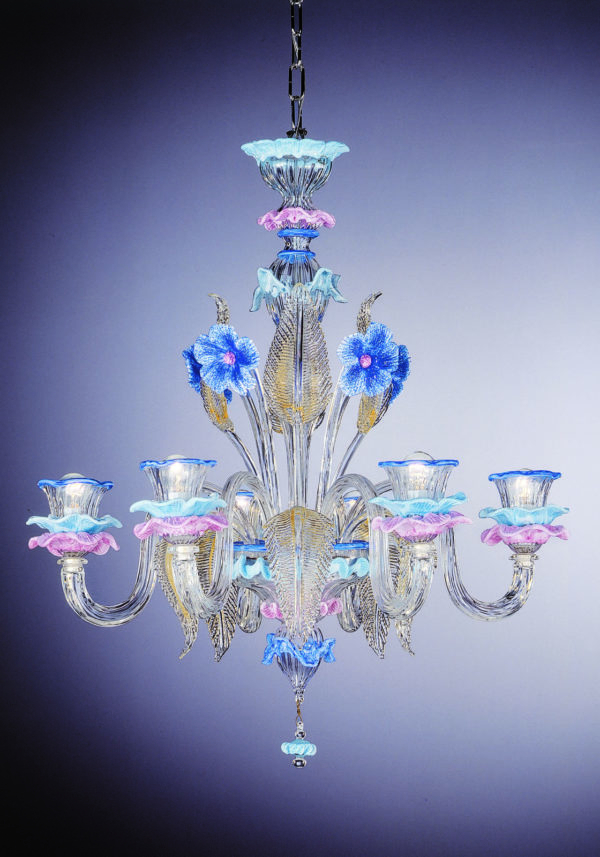Venetian Glass Chandelier "Silvestro" With 6 Lights
